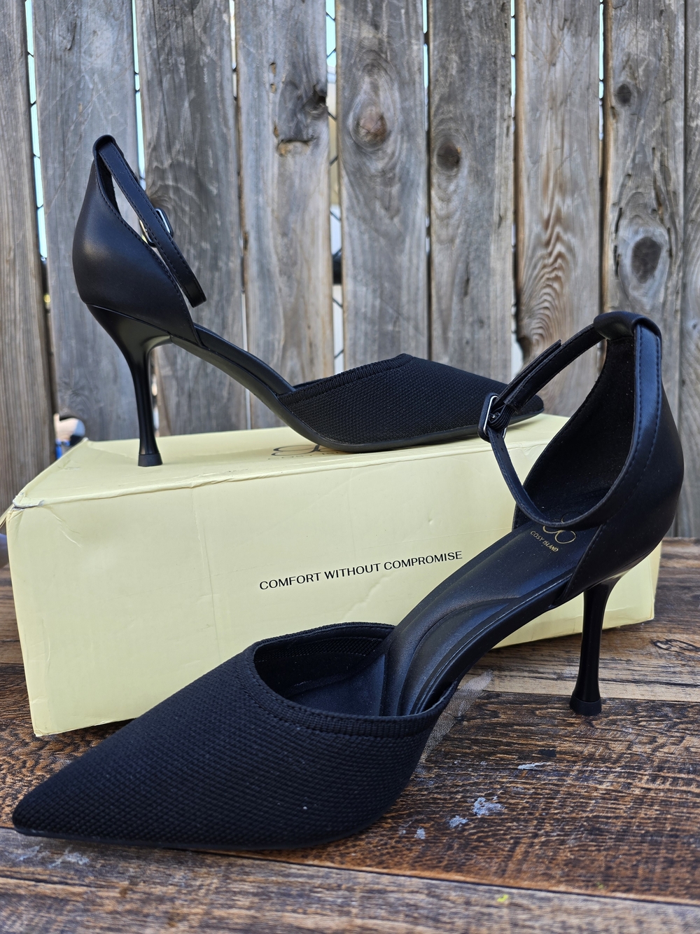 Cosy Island Black Pointed Toe Ankle Strapped Stiletto Heels Women Size 7 - Picture 5 of 16